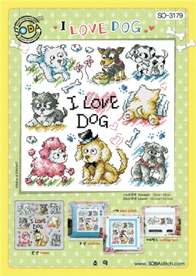 SO-3179 I LOVE DOG Cross Stitch Chart