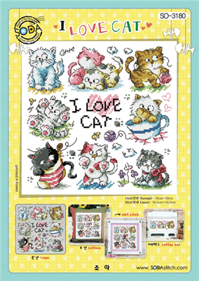 SO-3180 I LOVE CAT Cross Stitch Chart