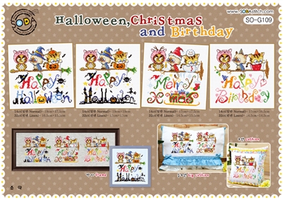 SO-G109 Halloween,Christmas and Birthday Cross Stitch Chart