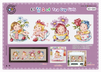 SO-G93 Tea Cup Girls Cross Stitch Chart